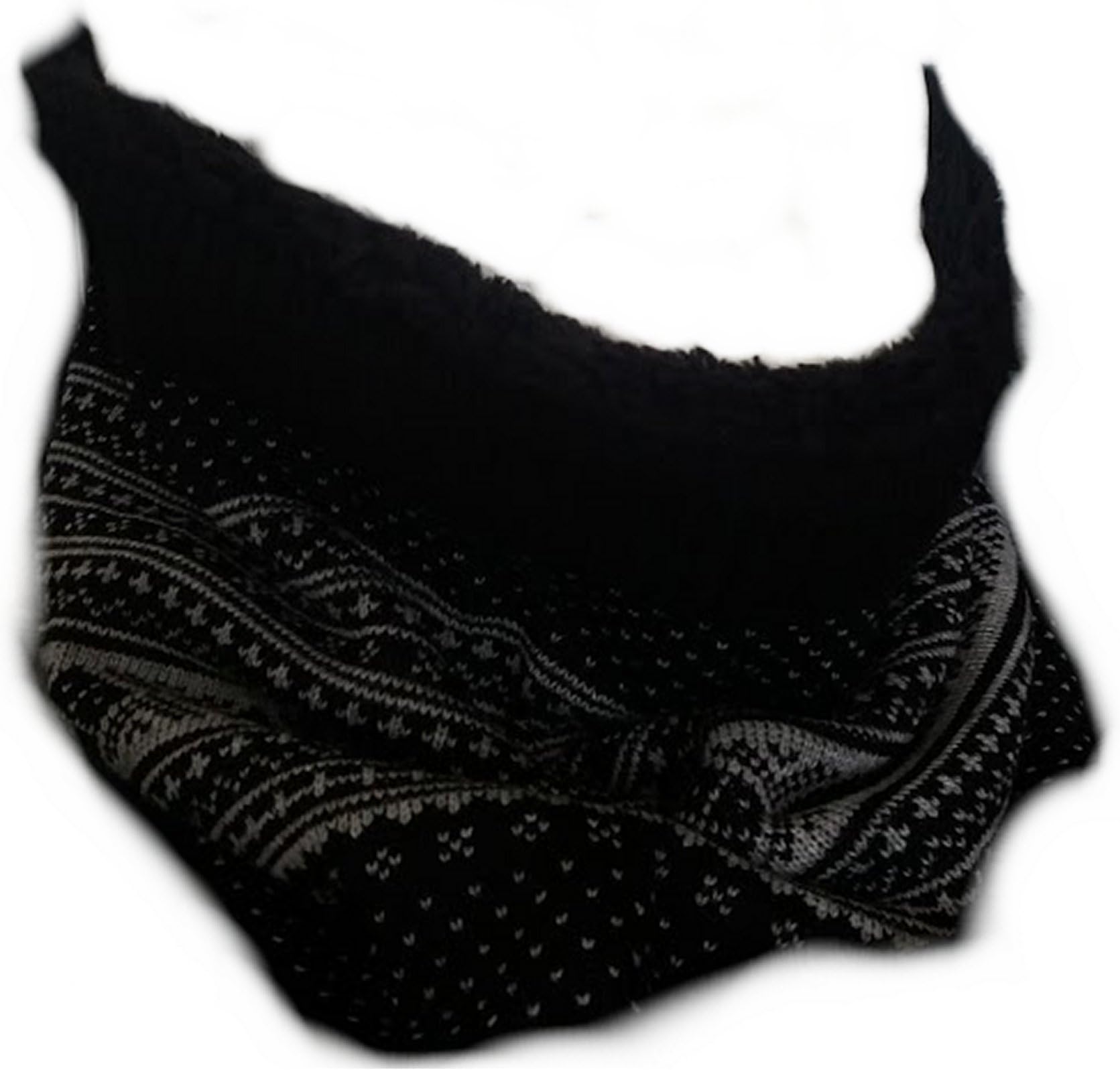 Hawkins CollReversible Black Grey Fairisle Knitted Muffler Tube Snood Scarf Fleece Lined