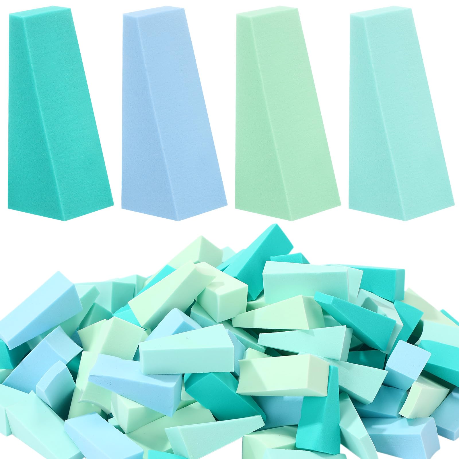 Photo 1 of Demissle 100 Pcs Makeup Sponge Mini Applicator Wedges Triangle Cosmetic Sponges Latex Makeup Foam Wedges Disposable Foundation Beauty Tools (Wet Water Has a Better Effect)(Blue,Green)