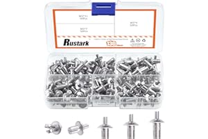 Rustark 130Pcs M5x7mm/9mm/10mm Aluminum Core Rivets with Round Head Assortment Kit, Hammer Drive Aluminum Rivets Knock Type Expansion Half Round Head Core Rivets for Mechanical Electronic Equipment