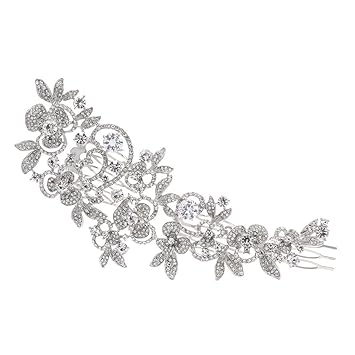 Amazon Com Sparkly Long Flower Hair Comb Rhinestone Hairpins