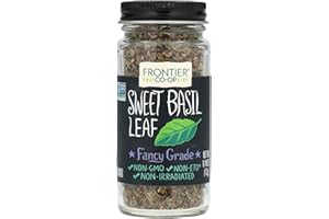 FRONTIER CO-OP Frontier Sweet Basil Leaf, 0.48 Ounce Bottle, Cut & Sifted, Warm Mild Flavor is Great with Vegetables Dressings, Soup & More