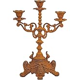 Sungmor Rusty Cast Iron 3 Arm Candelabra, 13" Tall Vintage Candlestick Holder, Decorative Taper Candle Holder, Pretty Centerpiece Candle Stand for Halloween, Christmas, Holiday Décor