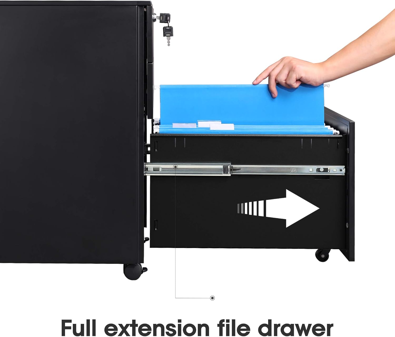 DEVAISE Locking File Cabinet, 3 Drawer Rolling Pedestal Under Desk, Fully Assembled Except Casters, Black : Office Products