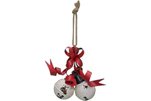 Wowser Jingle Bells Decoration with Tin Ribbon and Rope, Rustic Christmas Bell Front Door Hanger Decor, 8 Inch