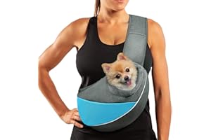 AOFOOK Dog Sling Carrier Anti - Pinch Hair Adjustable Breathable Mesh Sling Bag Carrier for Small Dogs Cats （ Sky Blue - Grey, M - Up to 10 lbs）