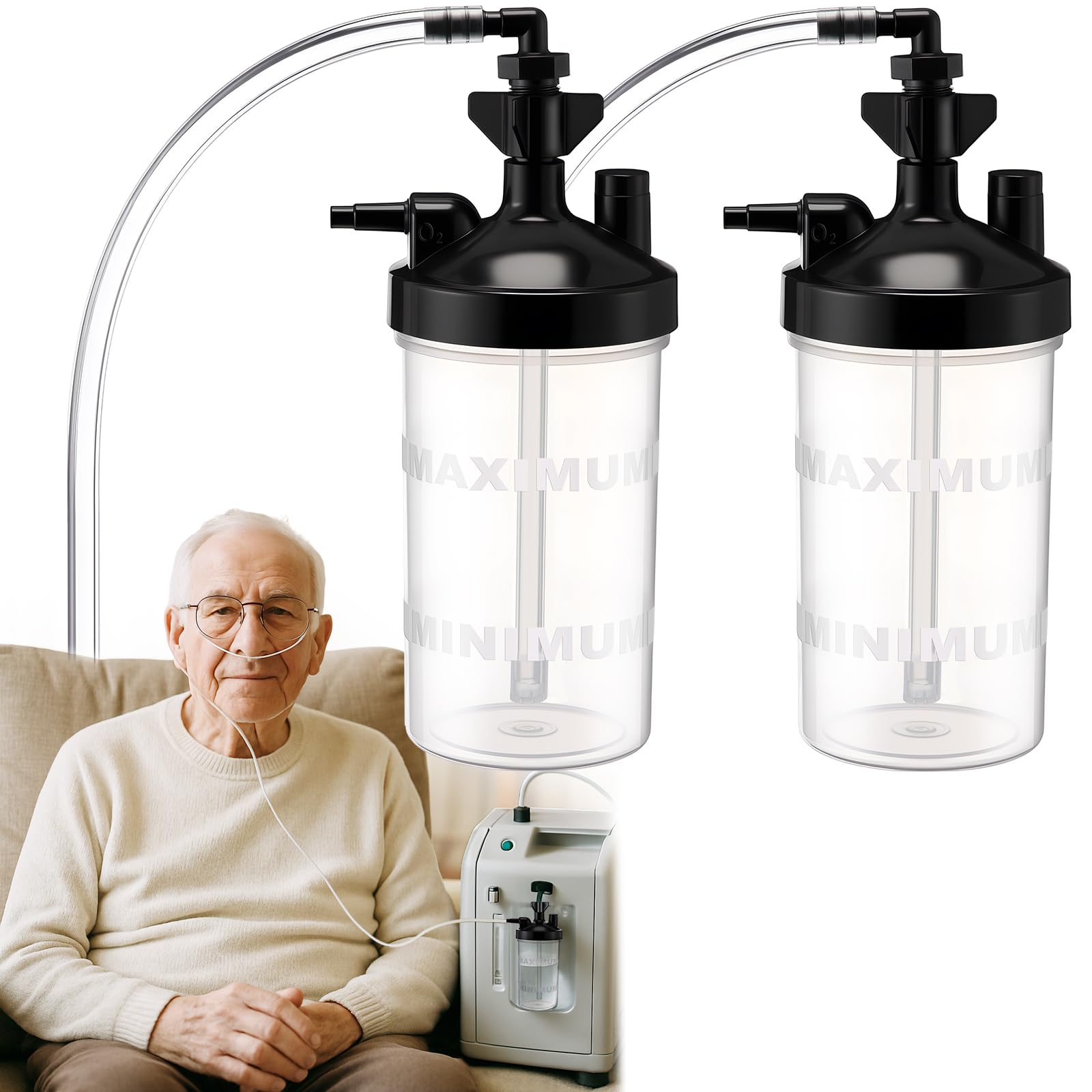 Photo 1 of Geiserailie 2 Pack Oxygen Humidifier Bottle, Sturdy 6 LPM Humidifier Oxygen Bottle with 12" Adapter Tubing for Home or Travel Portable O2 Humidification
