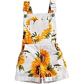 Ayalinggo Toddler Baby Girl Sunflower Print Overalls Shorts with Pocket Suspender Trousers Cute Summer Clothing Outfit