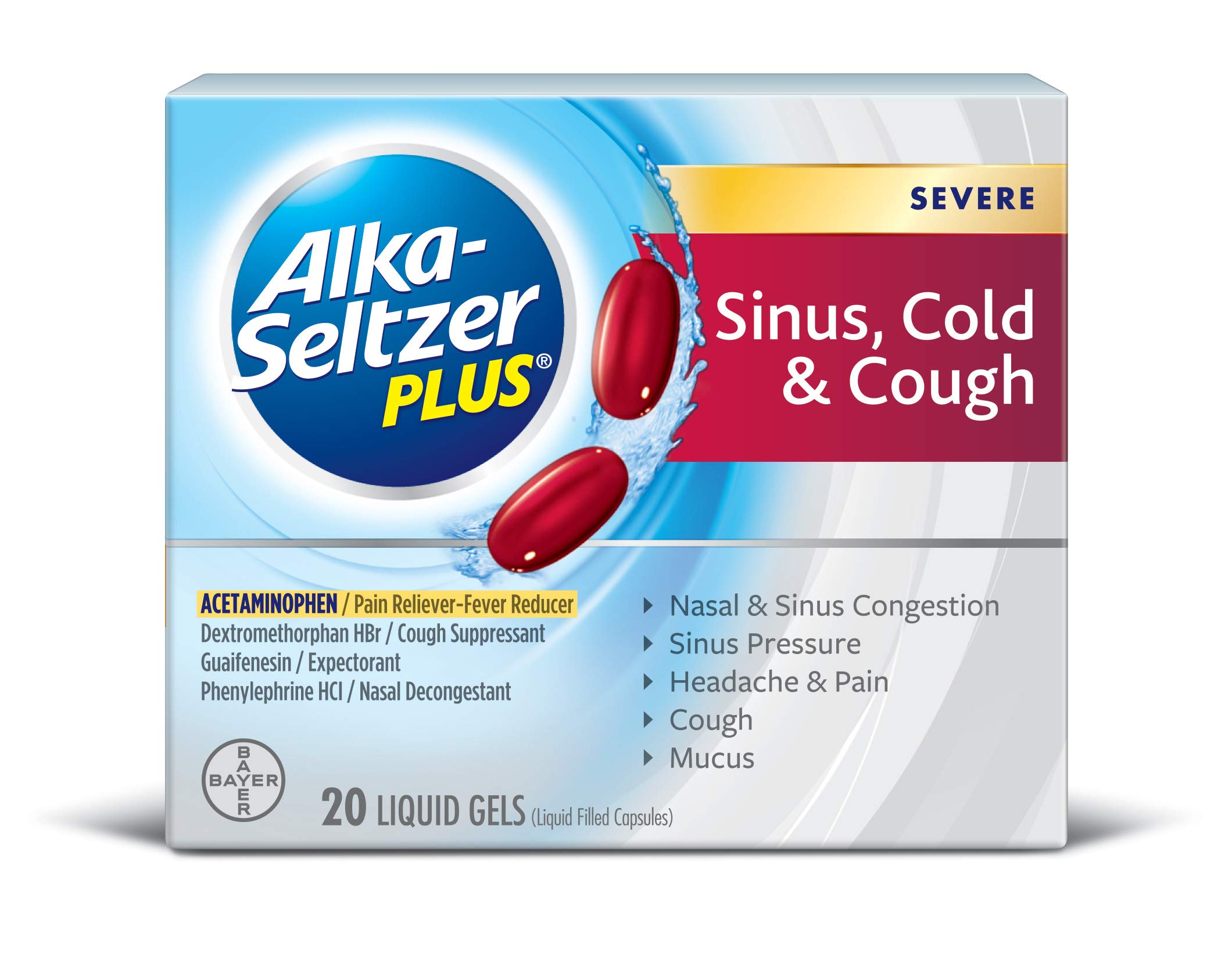 AlkaSeltzer Plus Cold and Cough Liquid Gels, 20 Count