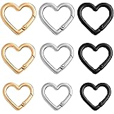 9Pcs 3 Sizes Heart Carabiner, Zinc Alloy Cute Small Carabiner Keychain Clip Spring Snap Clasp Hook Key Ring for Camping Hiking Fishing Traveling (Gold,Silver,Black)