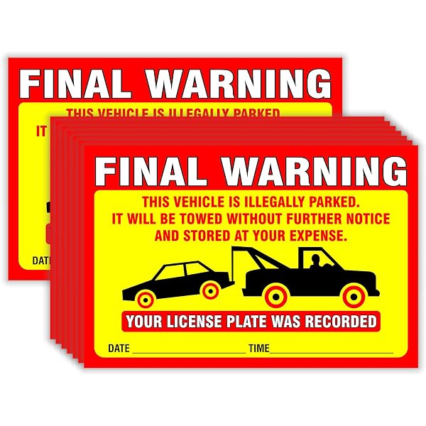 Amazon.com : Parking Violation Stickers Notice (Pack of 50) Tow Warning You  are Illegally Parked Multi Reasons - Large Size 6" X 9" – Green : Office  Products