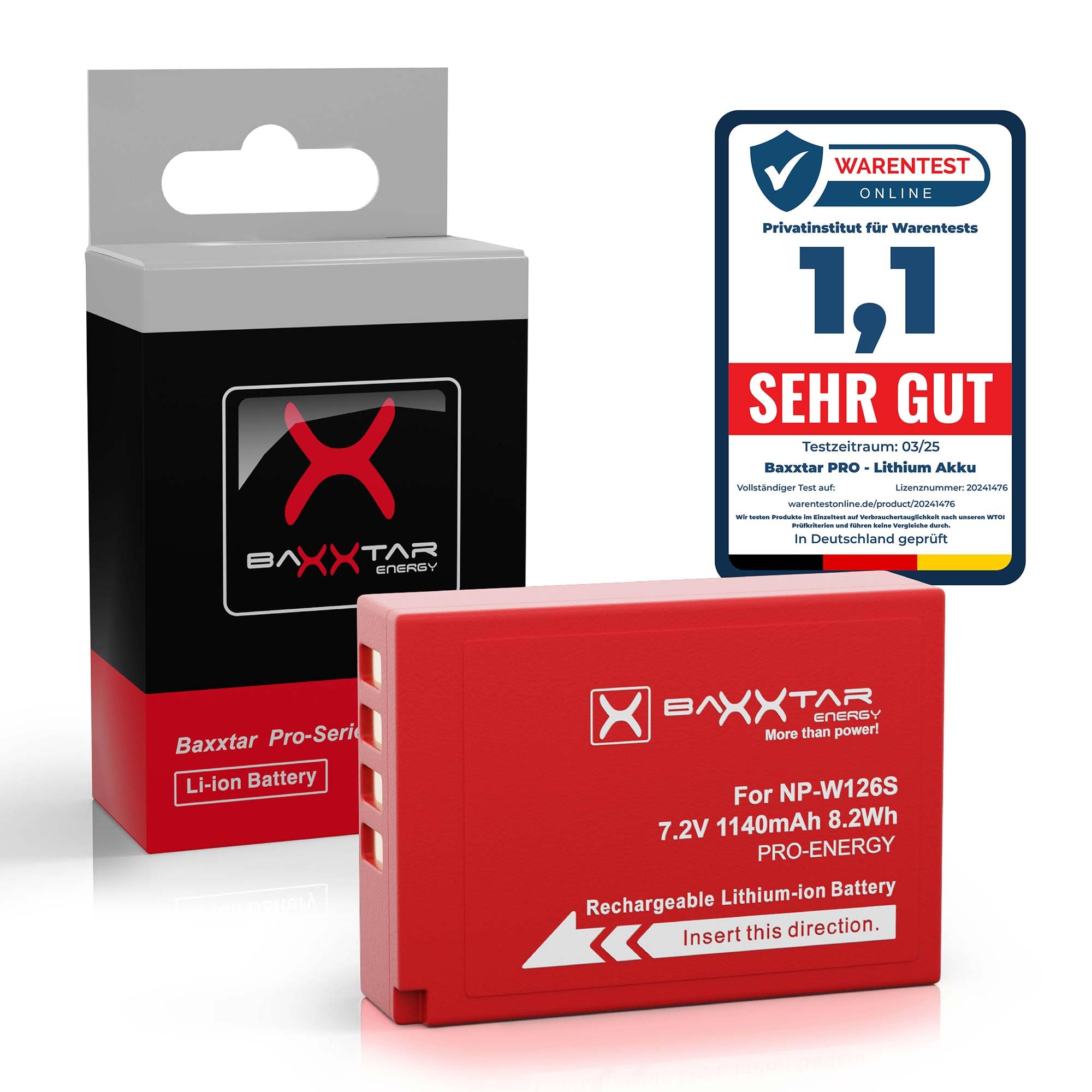 Baxxtar PRO battery NP-W126s NP-W126 (genuine 1140mAh) compatible with Fuji Fujifilm FinePix X100F X100V X100VI X-A10 X-E3 X-H1 X-M5 X-Pro3 X-S10 X-T3 X-T10 X-T20 X-T30 X-T50 X-T100 X-T200 etc