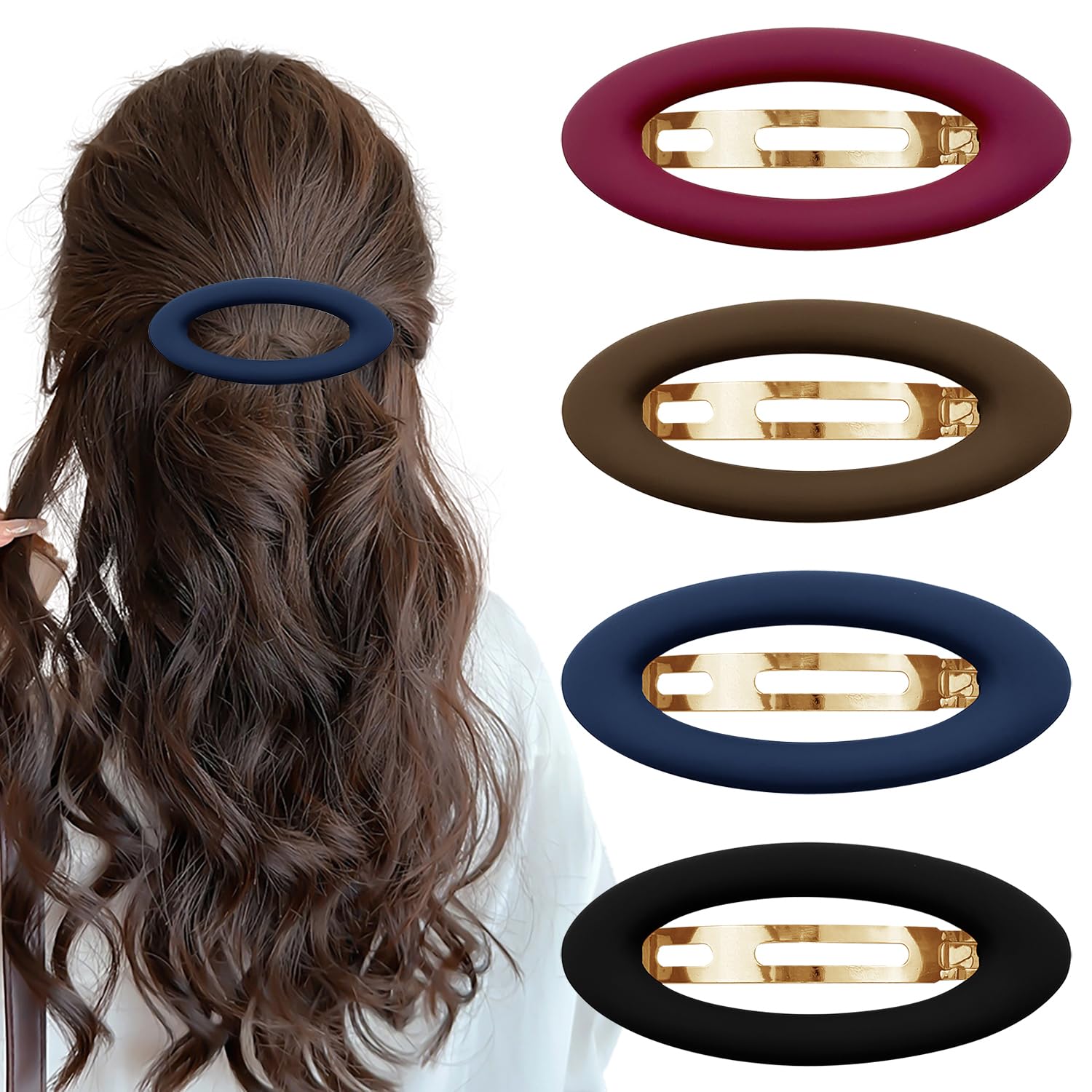 4 PCS Simple Matte Large Hair Barrettes for Women,Colored Vintage Metal Snap-on Hair Pins no Hair Damage, Elegant French Clip Barrettes for Women Girls Ladies Thick Hair