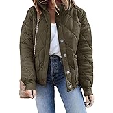 Fazortev Womens Dolman Quilted Jackets Casual Button Down Winter Long Sleeve Stand Neck Lightweight Warm Coat