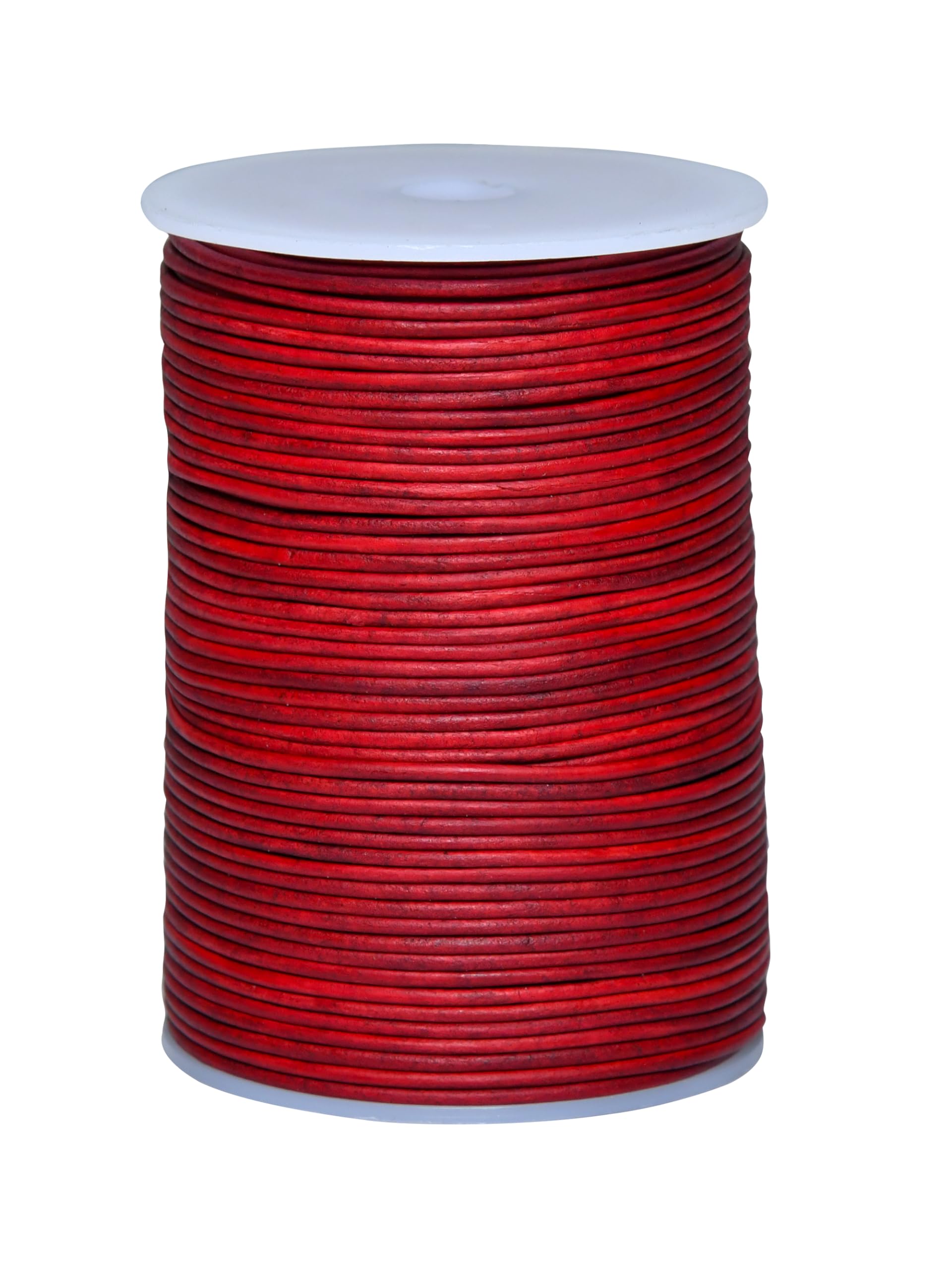 Cords Essentials Round Genuine Leather String Cord, Rope for Jewelry Making, Necklaces, Bracelets, Kumihimo Braiding, Wraps, Crafts and Hobby Projects (Distressed Blood Red, 2.0 MM)