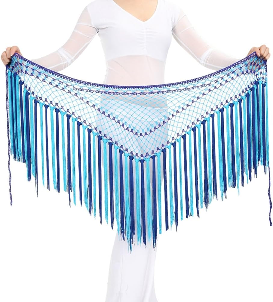YuanDian Women Belly Dance Wrap Hip Weave Mermaid Long Fringed Hip Scarf Belt Shawl Professional Arabian Oriental Dance Waist Chain Accessories