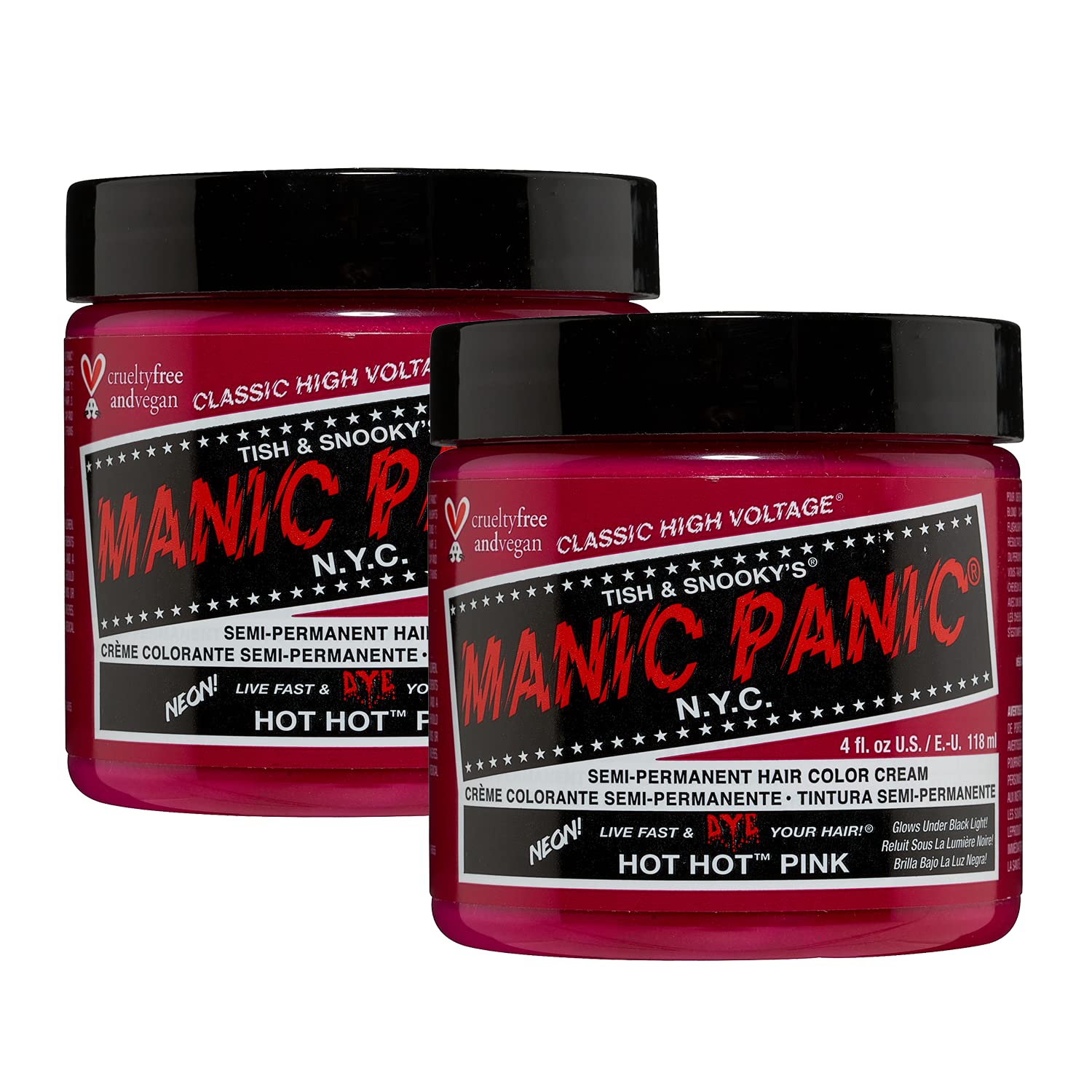 MANIC PANIC Classic Hot Hot Pink Semi Permanent Hair Color - Neon Pink Hair Dye for Women & Men That Lasts 4-6 Weeks - Vegan, Ammonia & Cruelty-Free - Create & Mix Custom Shades (4oz / 2pk)