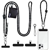 Phone Lanyard-1×Adjustable Neck Phone Strap with Wallet, 1×Wrist Strap，2×Pads,Anti Theft Phone Wrist Strap with Wallet，Universal Phone Strap Crossbody Compatible with Most Smartphones-Blackgreen