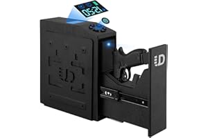 Gun Safe, Biometric Slider Bedside Handgun Safe - Quick Access Fingerprint & Unlock via Phone App, 4 Ways Unlock with LCD Dis