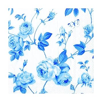 Ihr Rambling Rose White Blue Traditional English Paper Table Floral Flower Napkins
