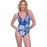 Gottex Jaguar Shinny Finish Print Women’s Surplice One Piece Bathing Suit with Soft Cups and Tummy Control Swim Essential