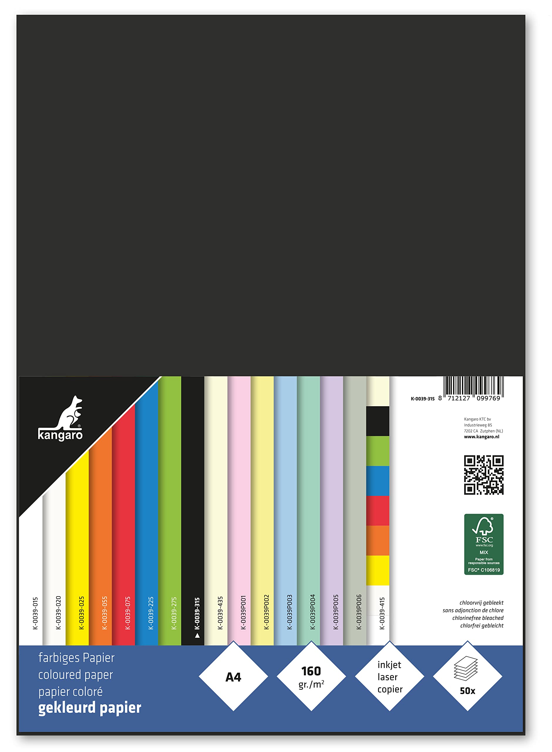 Kangaro A4 Paper 160 g Black Pack of 50 Sheets 29.7 x 21 x 1