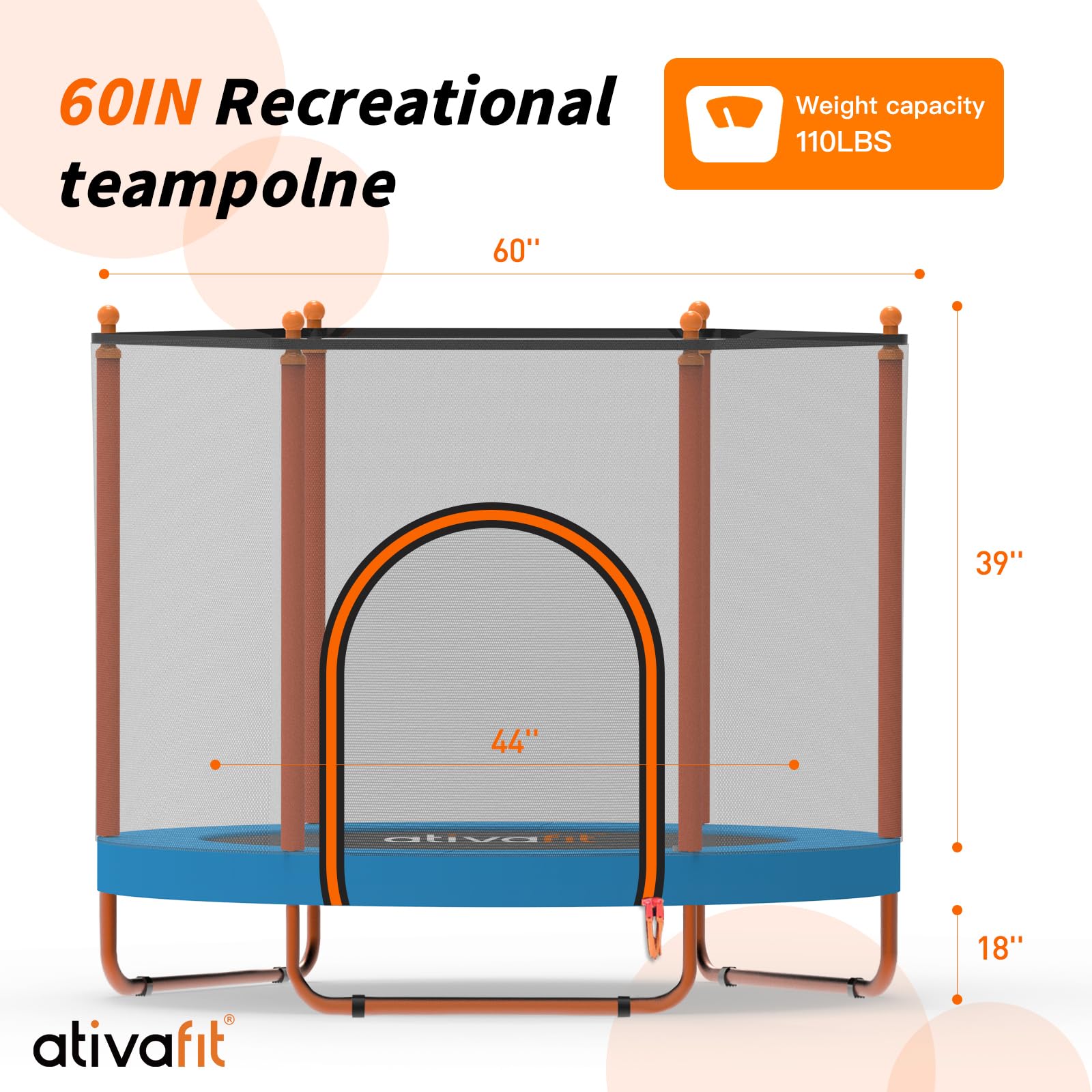 Ativafit 60'' Rebounder Trampoline Indoor Outdoor for Kids Ages 1-8, 5 FT Recreational Toddler Trampoline with Safety Enclosure Net Gifts with Basketball Hoop Dartboard Ocean Bal
