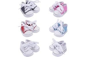 Etistta 6 Pairs of Glitter Canvas 18 inch Doll Shoes for 18 inch Doll Shoes American Dolls Accessories