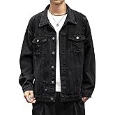 DAVID.ANN Men's Distressed Denim Jacket Casual Vintage Rugged Trucker Coat