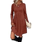 NauLon Womens Long Sleeve Knee Length Crew Neck Dresses Casual Fall Sweater Dress with Pockets Trendy 2025