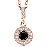 Gem Stone King 1.24 Ct Black Diamond White Created Sapphire 18K Rose Gold Plated Silver Pendant with Chain