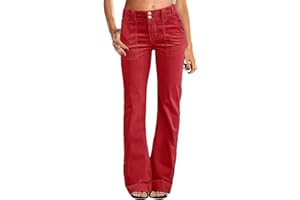 Flamingals Women's Wide Leg Pants for Women Mid Waist Dress Flare Straight Leg Corduroy Pants Workout Jeans Trendy