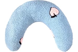 Lystaii Cat Pillow for Indoor Pet Cat Dog Calming Pillow Soft Fluffy Cat Bed Pillow Dog Neck Pillow Pet Toy Half Donut Anxiety Relief Pet Pillow with Cute Embroidery Pattern (Blue, Peaches)