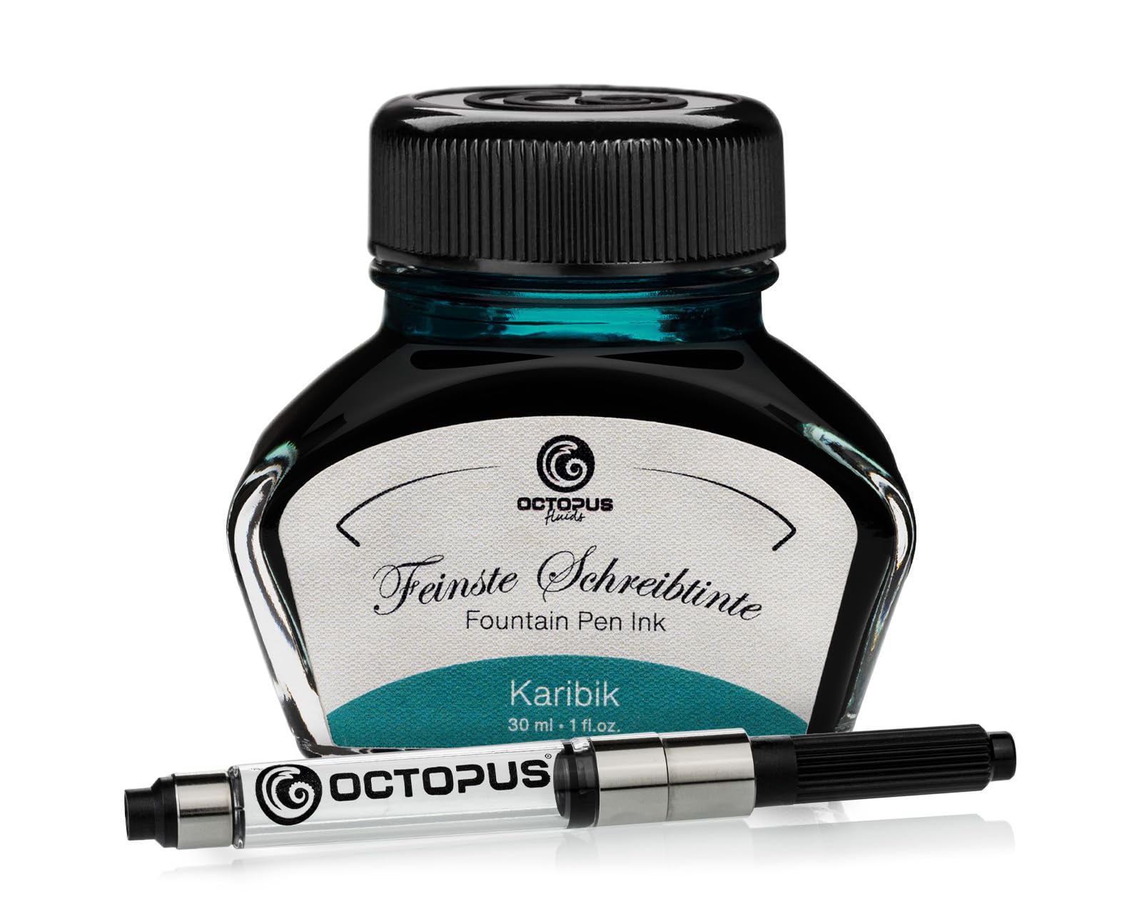 Octopus Fluids Karibik Writing Ink with Converter, Fountain Pen Ink, Turquoise 30 ml