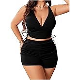 SOLY HUX Women's Plus Size Bikini Set Criss Cross Drawstring High Waisted Bathing Suit 2 Piece Swimsuit