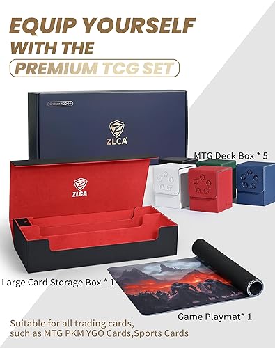 ZLCA Card Deck Box 6 In 1 with MTG Playmat, Premium Card Storage Box with 5