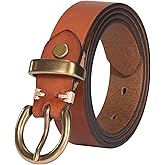 TYWestyles Womens Belts for Jeans Genuine Leather Belt Vintage Solid Brass Circle buckle Gift Box Packaging