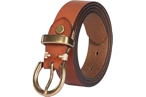 TYWestyles Womens Belt for Jeans Genuine Leather Belt Vintage Solid Brass Circle buckle Gift Box Packaging