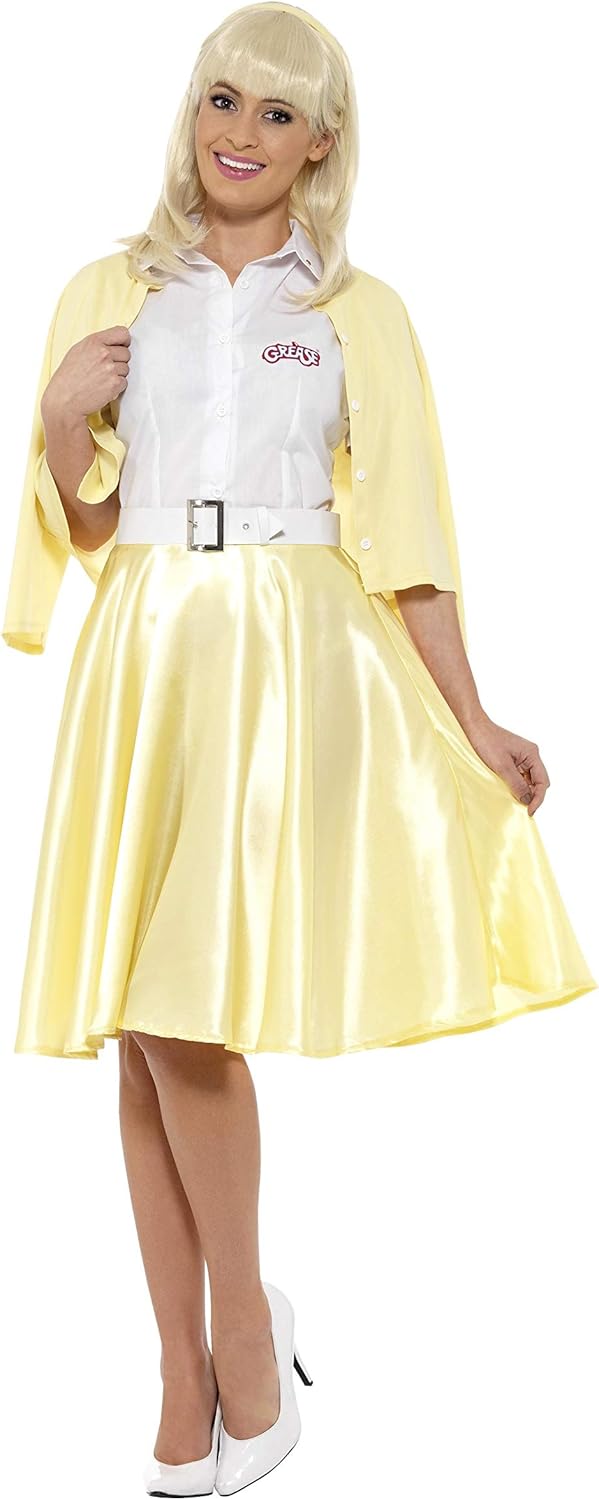 Amazon Com Good Sandy Grease Costume With Yellow Skirt Mock Cardigan Belt Headband Clothing