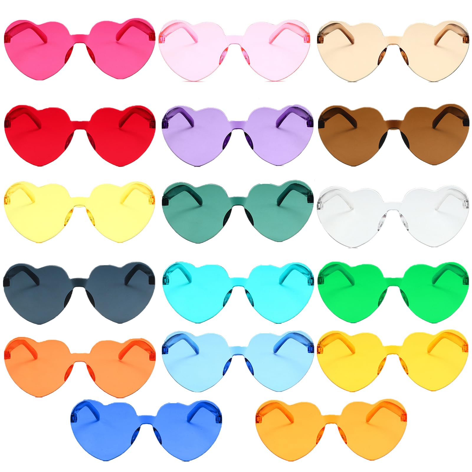 Irunfast 17Pcs Heart Sunglasses, Rimless Love Heart Glasses Colored Party Sunglasses,Festival Glasses,Funky Glasses, Dazzling Colour Glasses for Travel Party Funny Decoration Selfie Photo Props