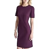 DKNY Womens Short Sleeve Jewel Neck Sheath Dress
