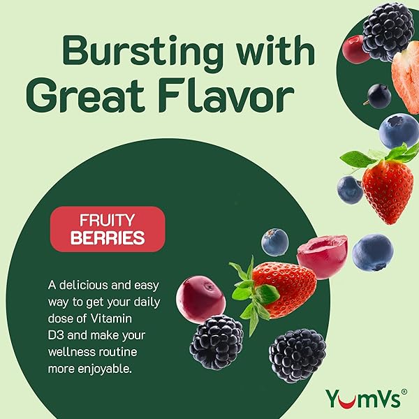 YUM-V’S VITAMIN D3 JELLIES, VITAMIN D 5000 IU, DAILY DIETARY SUPPLEMENT, MIXED BERRY FLAVOR CHEWABLE JELLIES, VEGETARIAN, GLUTEN-FREE AND KOSHER HALAL – 60 COUNT