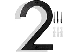 HVATRY 8’’ Modern Floating House Numbers for Outside, Large Black Shadow Home Number with Nails Kit & Template, Easy to Be Mounted for Exterior House Address, Garage Gate, Street, Farmhouse, Number 2