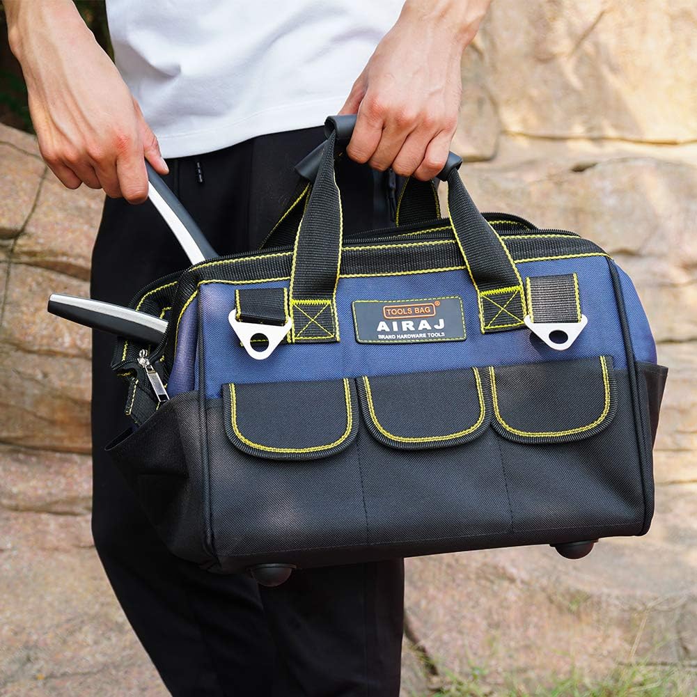 AIRAJ 18 inch Tool Bag Large Capacity Tool Organizer with Adjustable Shoulder Strap Zip-Top Opened Fabric Tool Bag for Men, Gift MINI Parts Box - - 