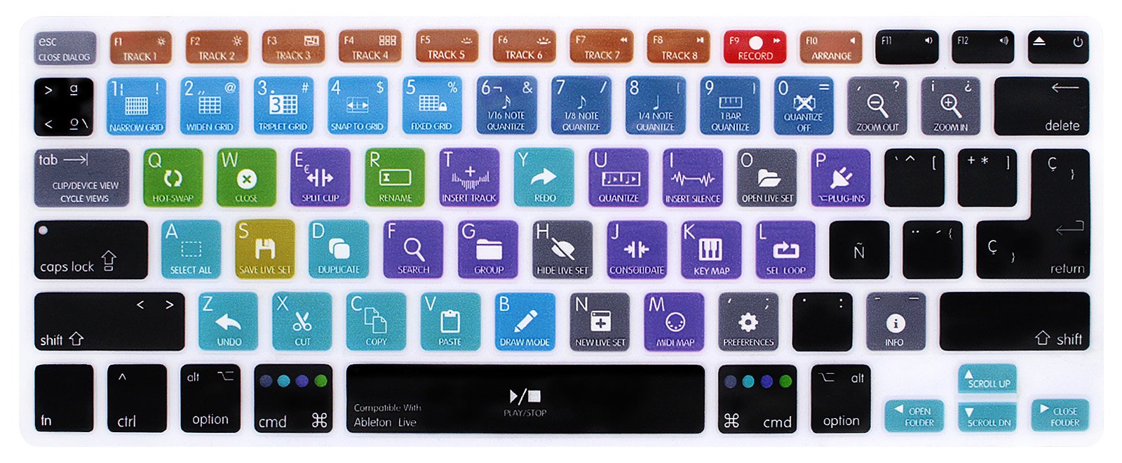 MMDW Spanish Language Ableton Live Shortcuts Hot Keys Keyboard Cover Skin for MacBook Pro 13" 15" 17"(with or w/out Retina Display) Silicone Skin for MacBook Old Air 13", European/USA Keyboard Layout