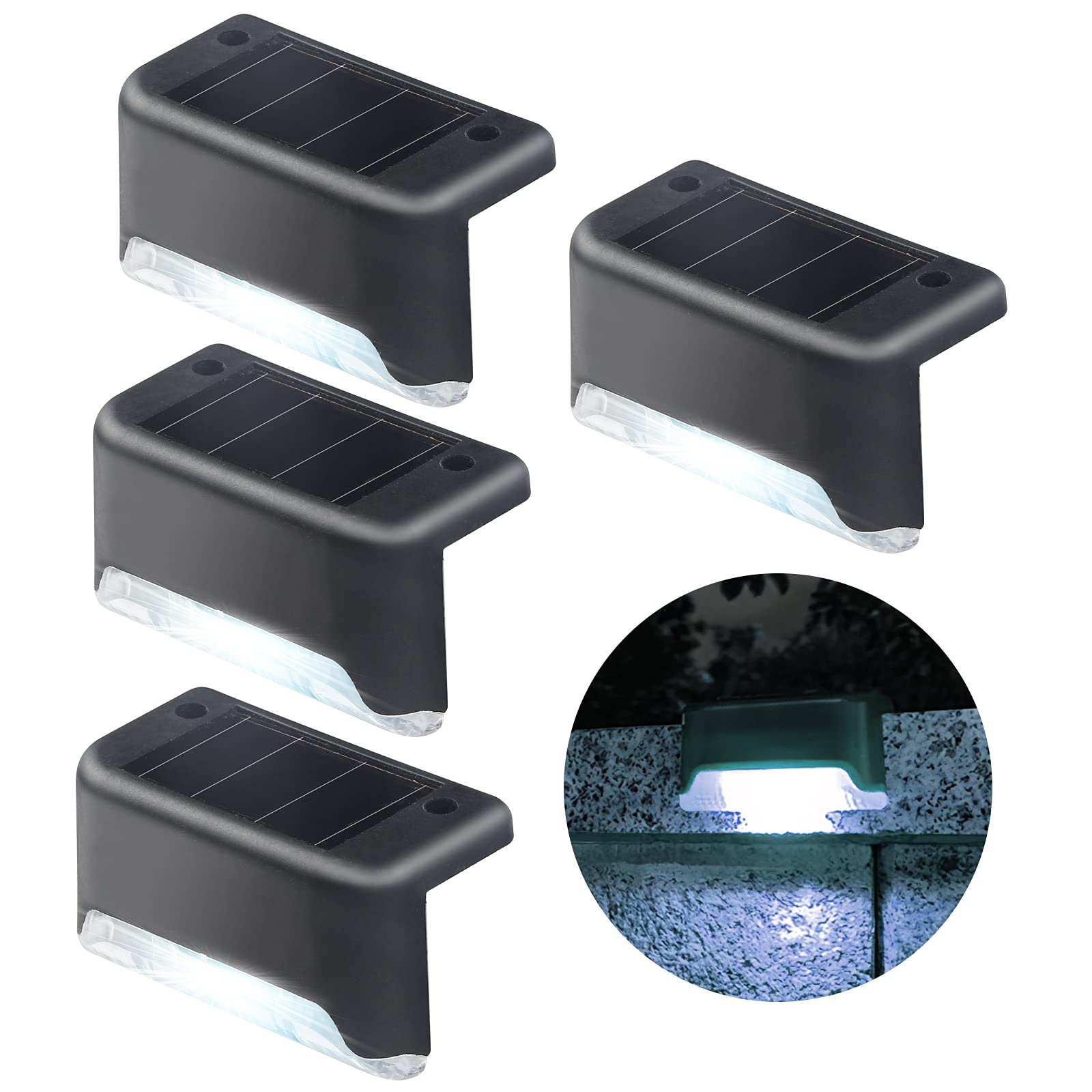 jindaaudio Solar Step Lights 4 Pack – Waterproof Stair Lights for Outdoor Stairs | Cold White, Auto Dusk to Dawn — image 1