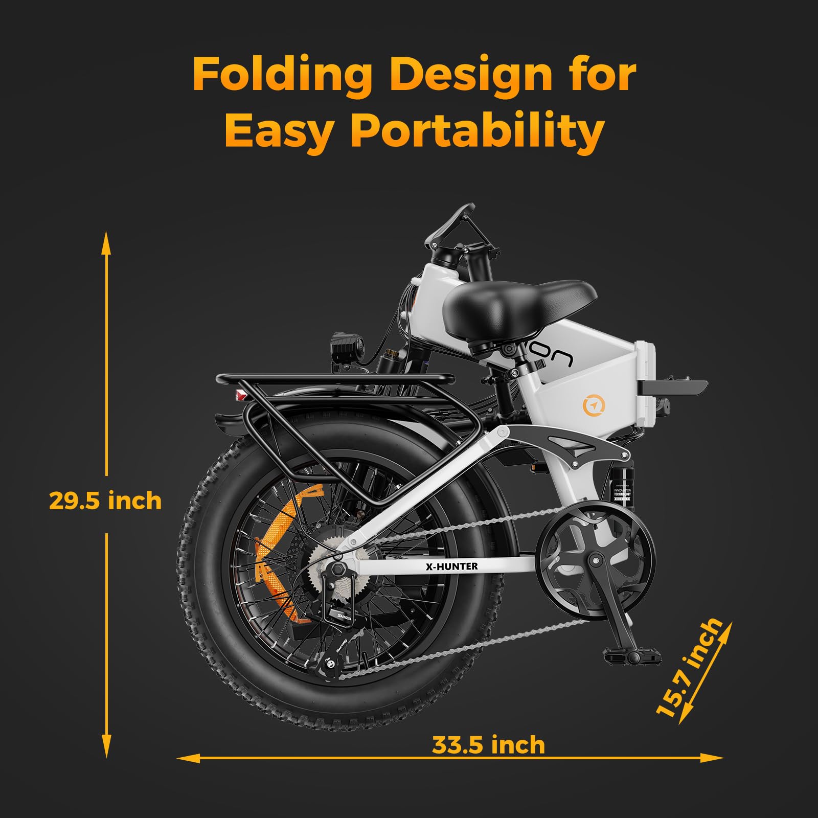 Jasion X-Hunter Electric Bike for Adults,1400W Peak Motor 70+ Miles 30MPH Foldable Ebike,624WH Removable Battery,20’’*4 Fat Tire Full Suspension Bicycle for Commute,Snow,Mountain with 7-Speed