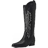 MALUQASS Cowboy Boots Women Western Cowgirl Boots Comfy Low Chunky Heel Knee High Tall Boots for Country Dancing Concert Daily Outfits