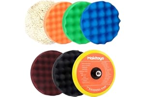 Makitoyo 7PCS 7 Inch Buffing Polishing Pads Kit,5pcs Polishing Sponge,1 pc Wool Pad,Waxing Buffing Pad Kit for Car