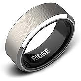 Ridge 8mm Beveled Tungsten Rings For Men - Dual Band Metal Wedding Ring &amp; Silicone Ring, Scratch-Resistant PVD Coating, Convex No-Pinch Fit, Includes Extra Silicone Band (Platinum, 11)