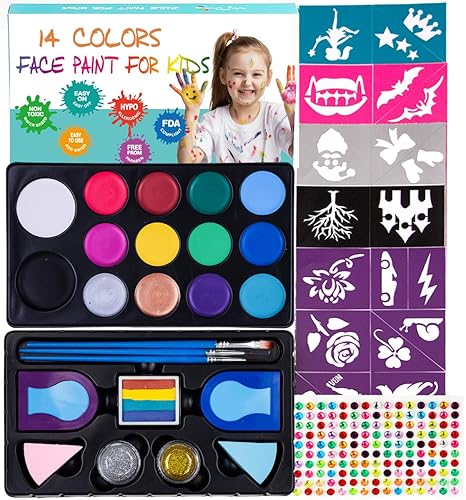 Amazon Com Maydear Face Paint Kit For Kids 14 Large Paints 52